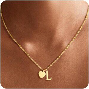 Meaningful Gold/Silver Tiny Heart Initial Necklace for Women & Girls – 16.5"+2"